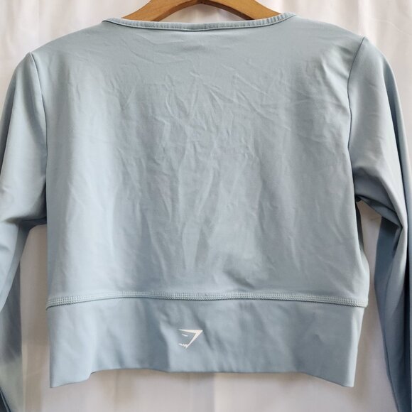 GYMSHARK Long Sleeve Crossover Crop Top Light Blue Workout Womens‎ Small EUC - Picture 5 of 11